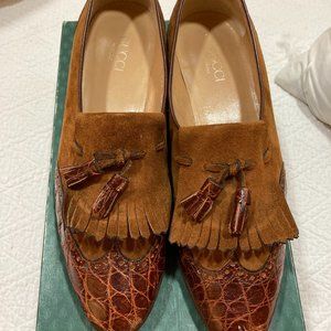 Gucci Alligator/Suede Slip-on Walking Shoe 7.5B Brown